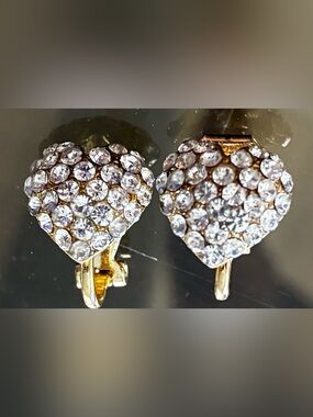 Gold-Tone Heart Clip-On Earrings with Clear Crystals